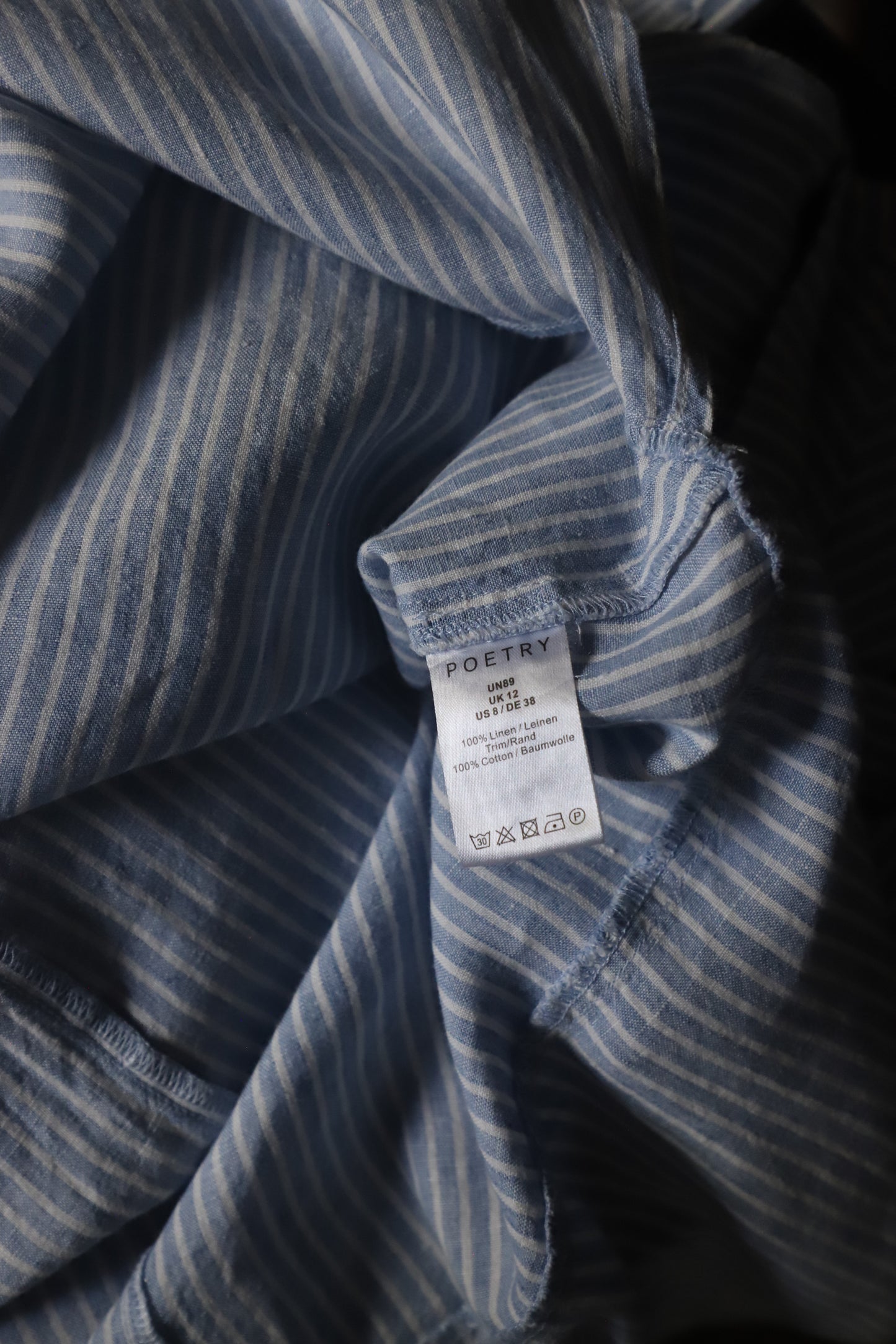 Poetry 100% linen striped dress size 8