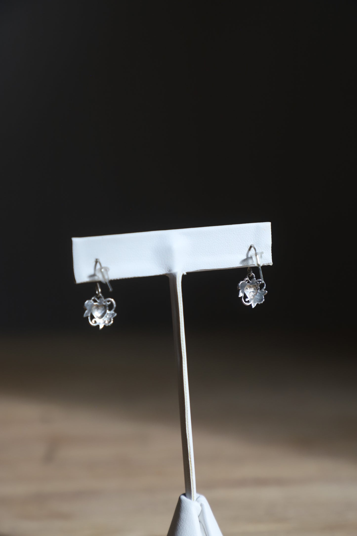 Vintage Sterling heart+ flower earrings