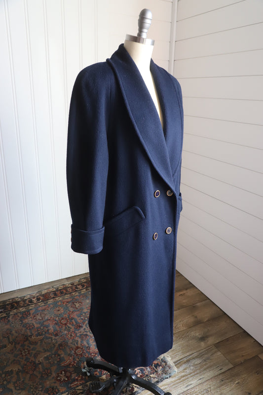 Vintage 100% wool navy blue long coat