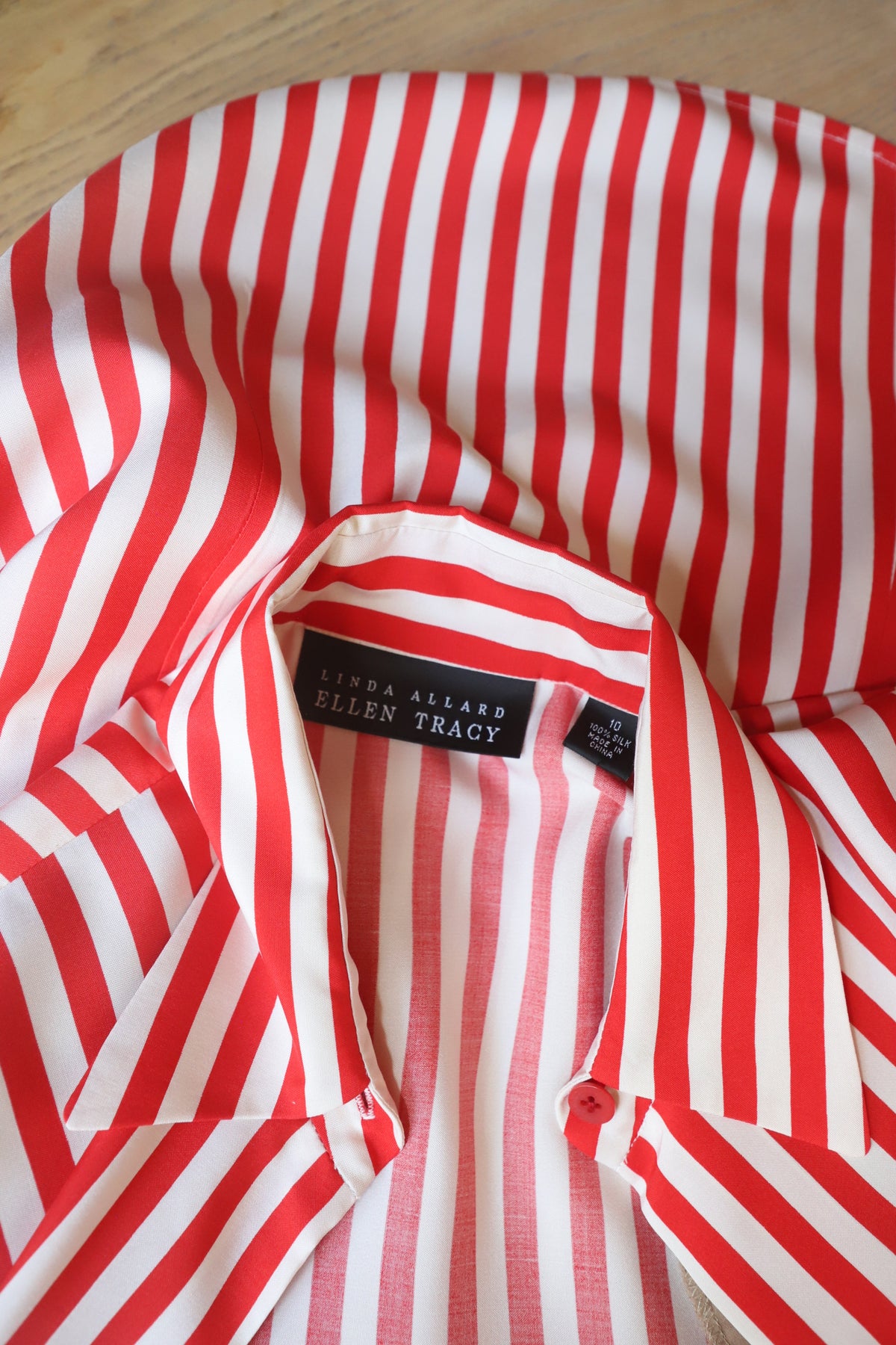 Vintage red striped SILK blouse size 10