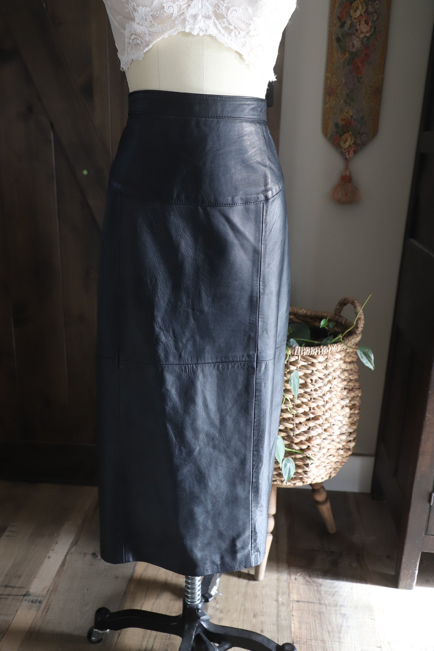 Vintage genuine leather skirt, 31” waist