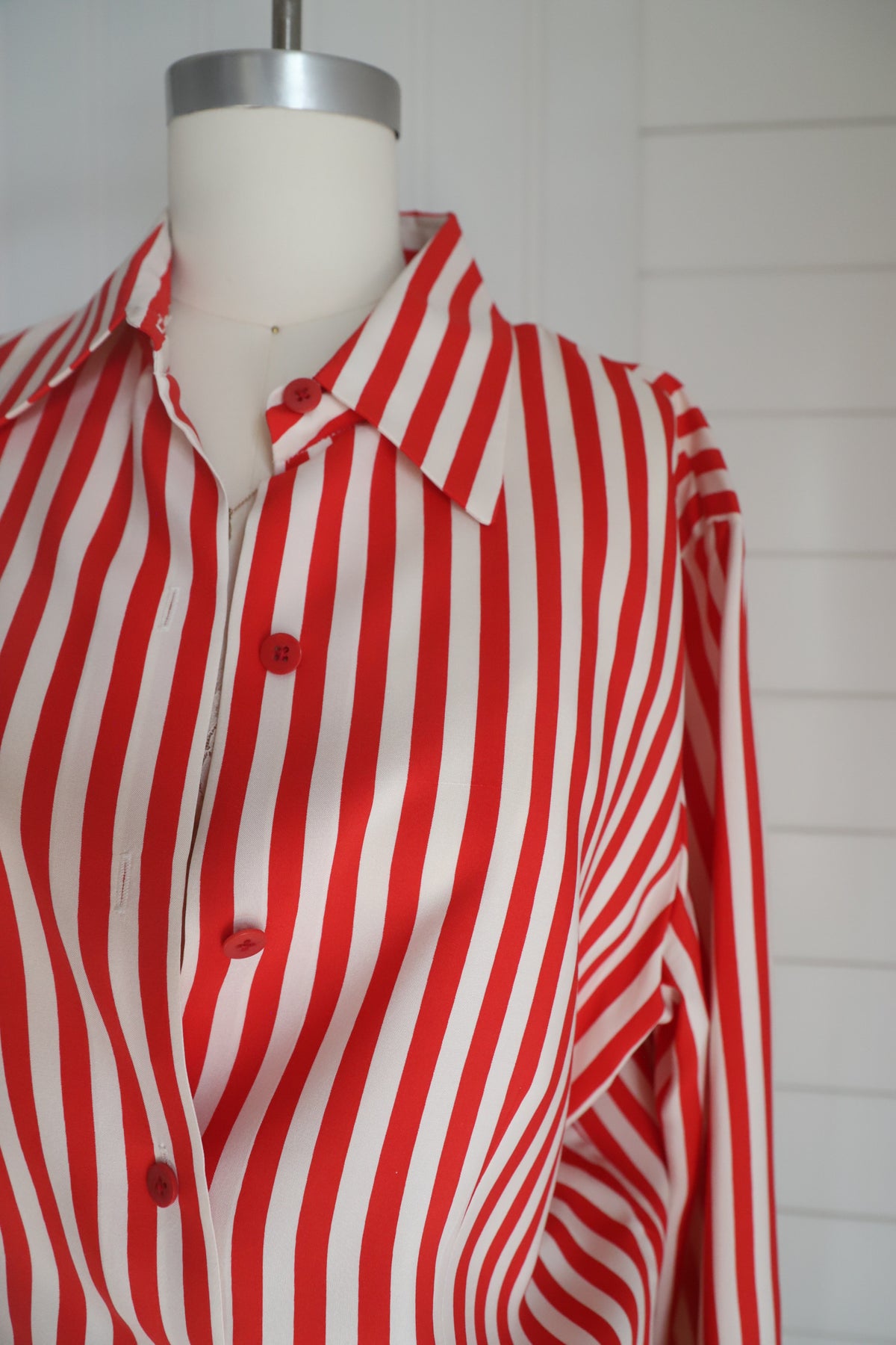 Vintage red striped SILK blouse size 10