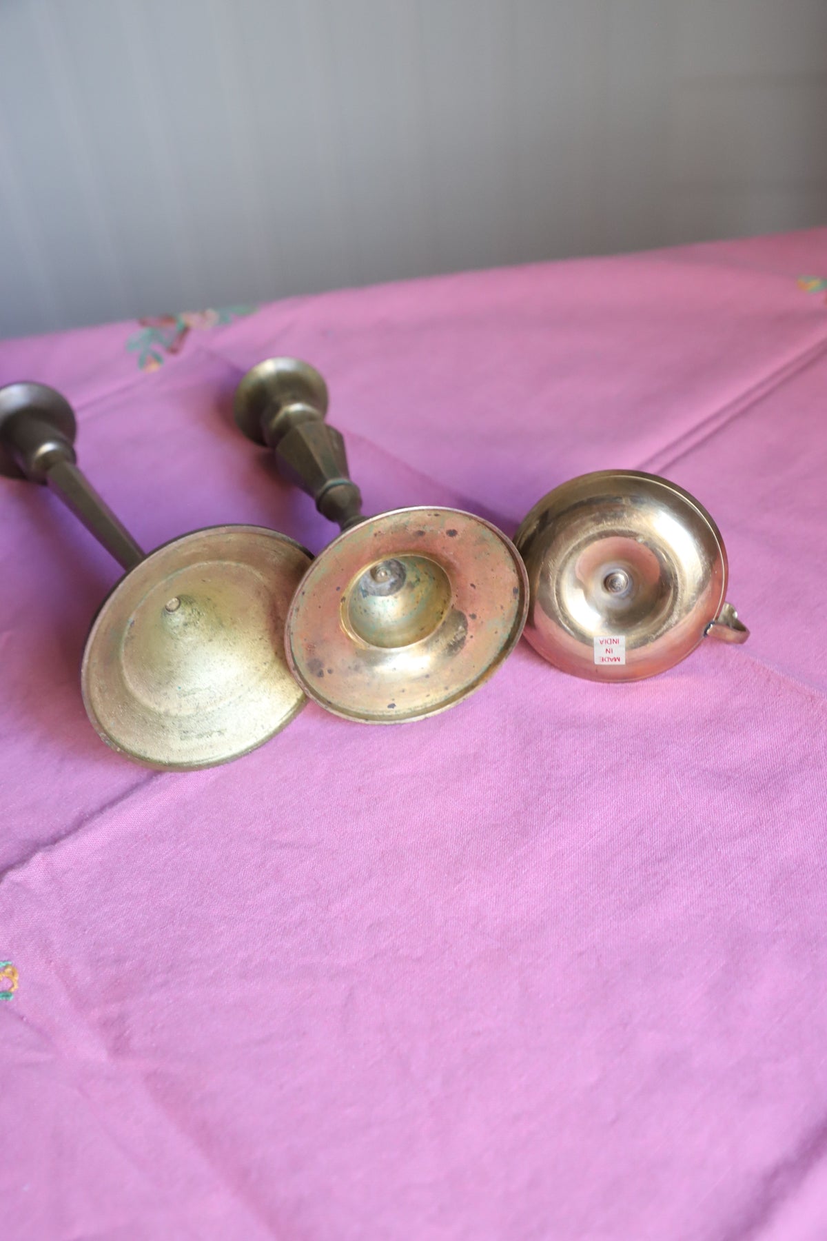 Set of 3 vintage brass candleholders
