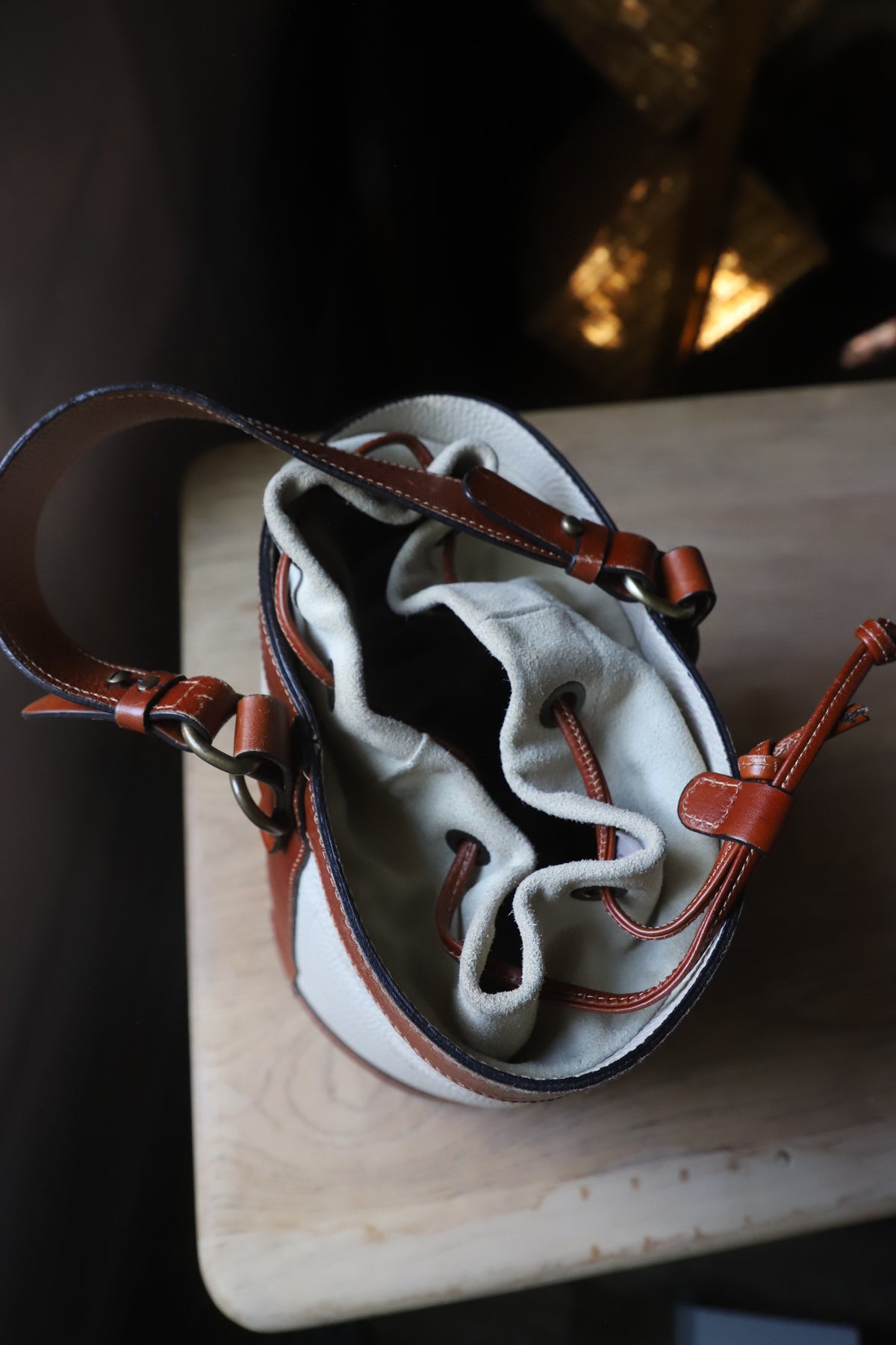 Vintage A. Bellucci leather bucket bag with crossbody strap