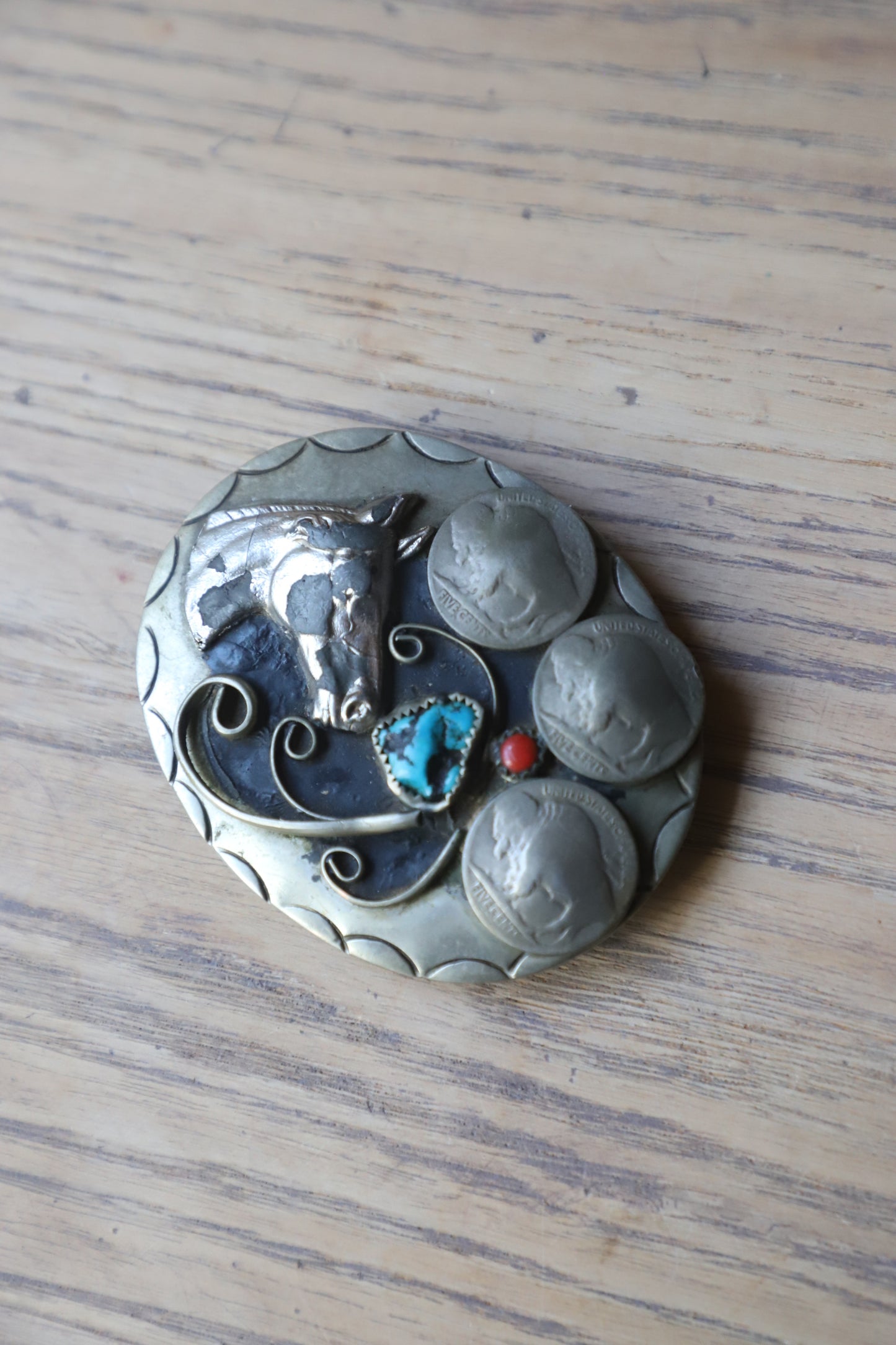 Vintage Silver buffalo nickle buckle