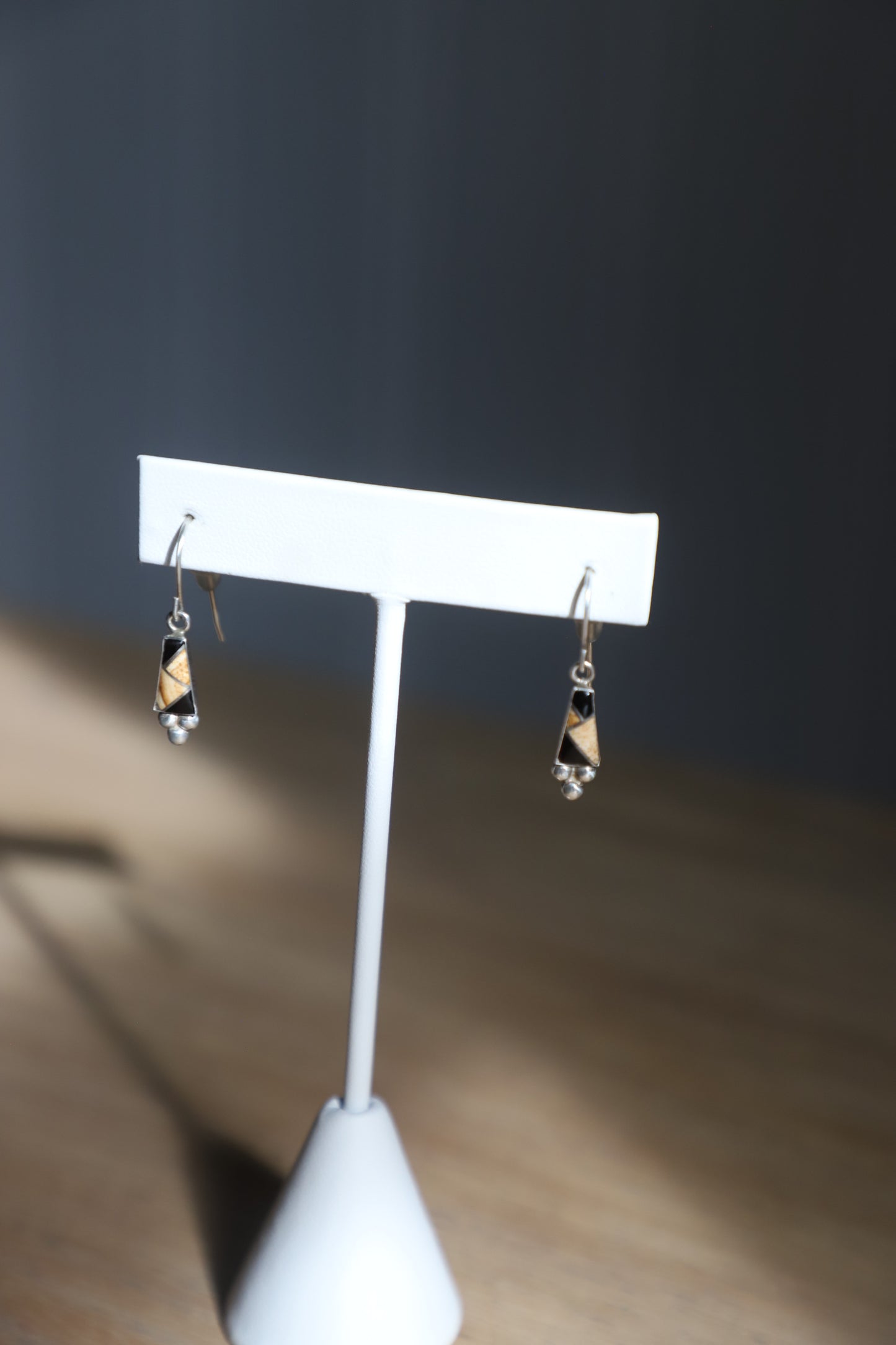 Vintage onyx, jasper, and sterling inlayed earrings