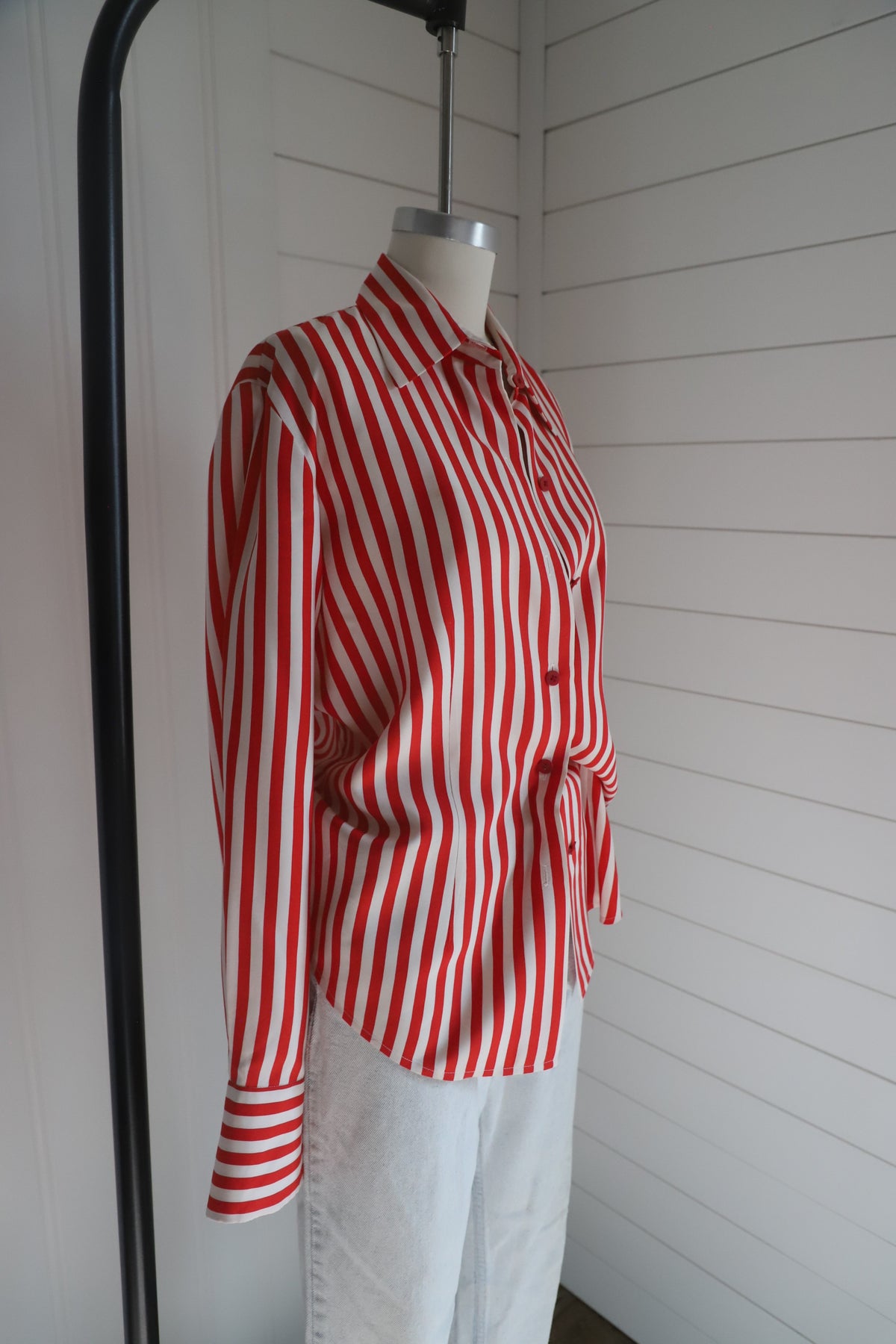 Vintage red striped SILK blouse size 10