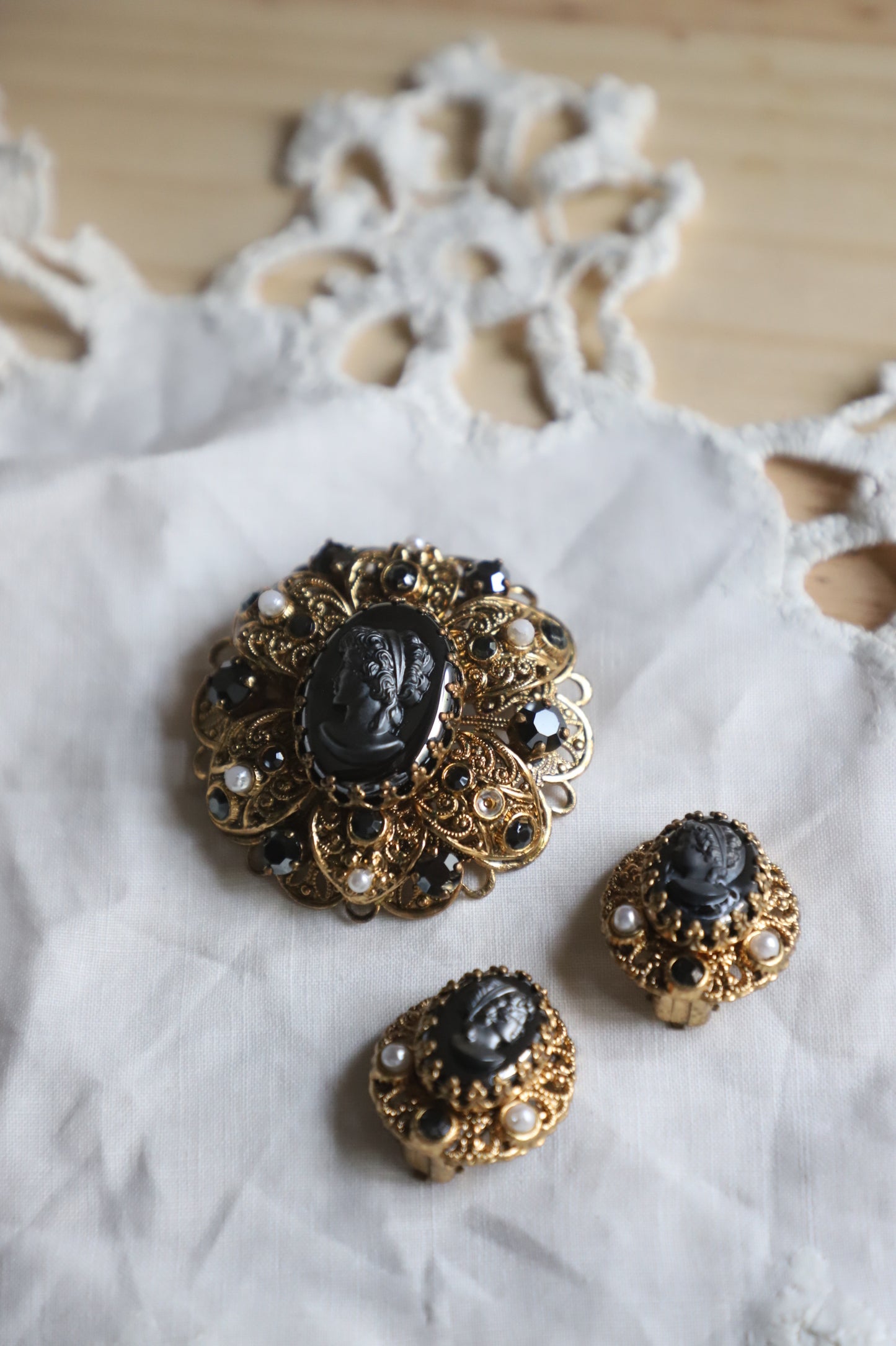 1950’s West Germany brooch and clip earring combo