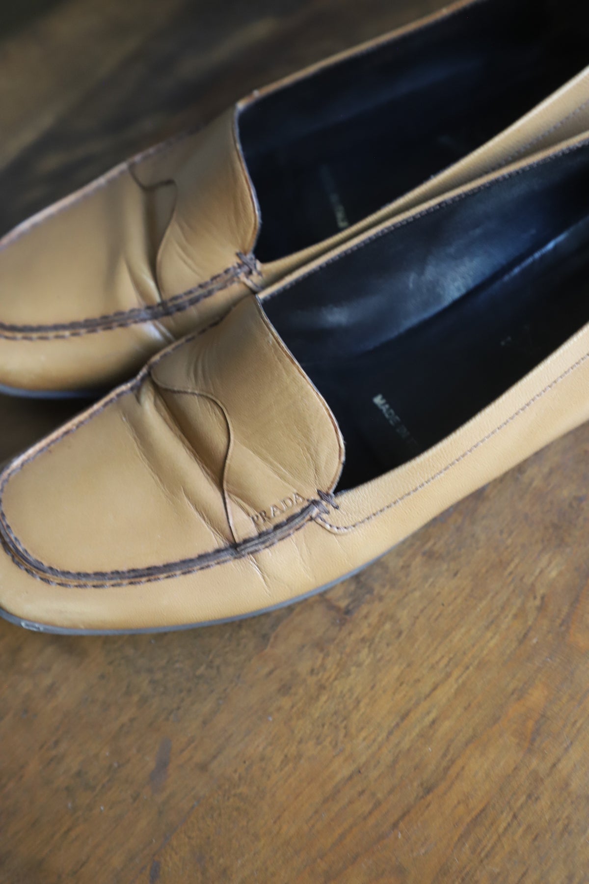 Vintage Prada square toe leather loafers size 38.5