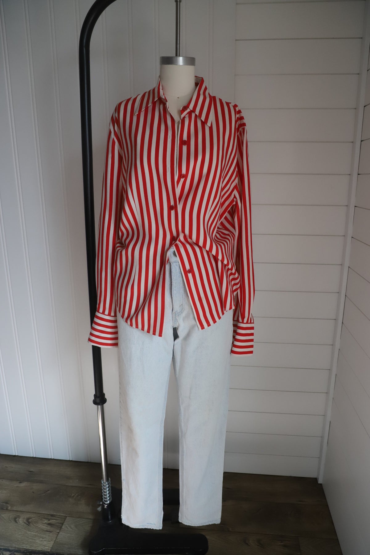 Vintage red striped SILK blouse size 10