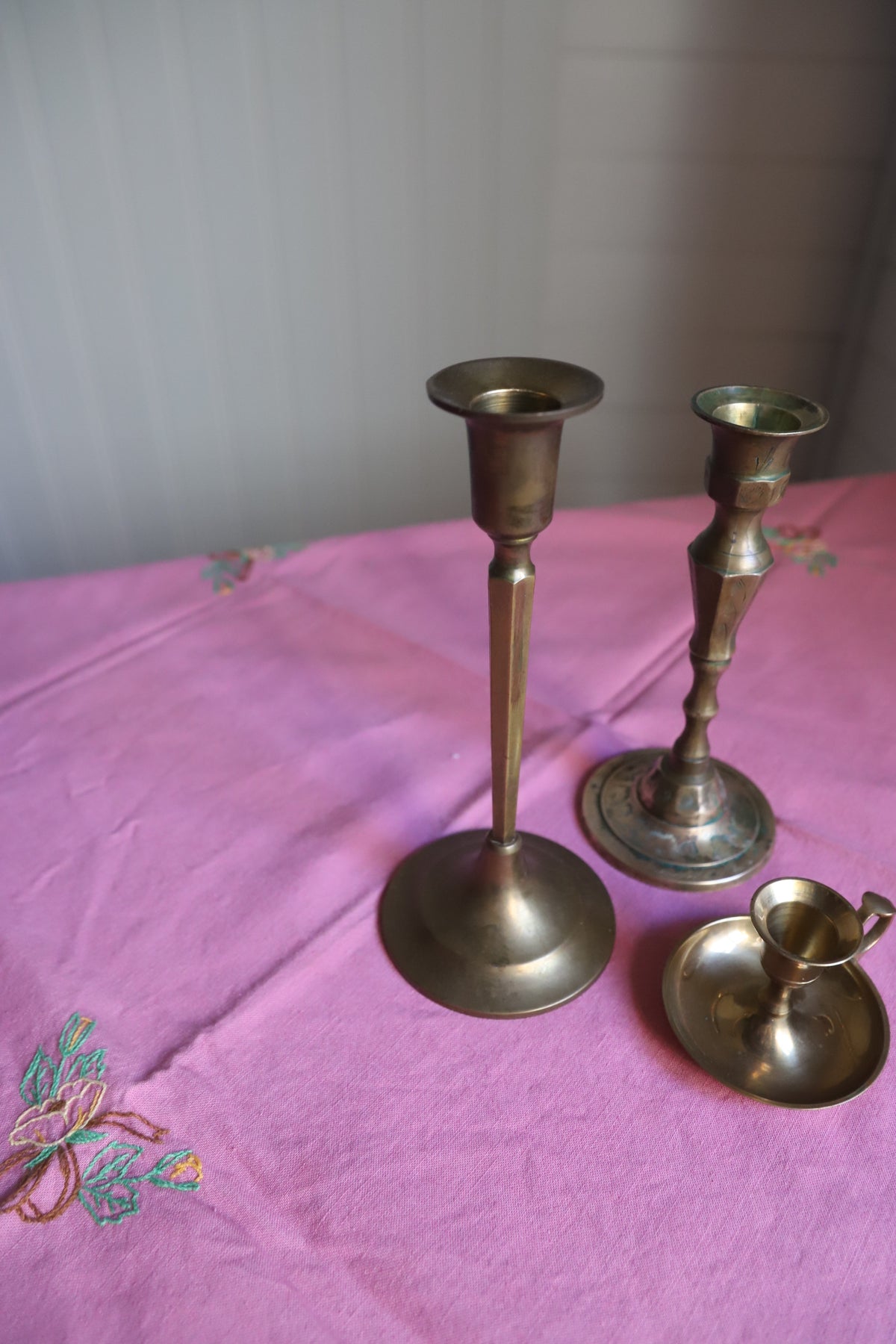 Set of 3 vintage brass candleholders