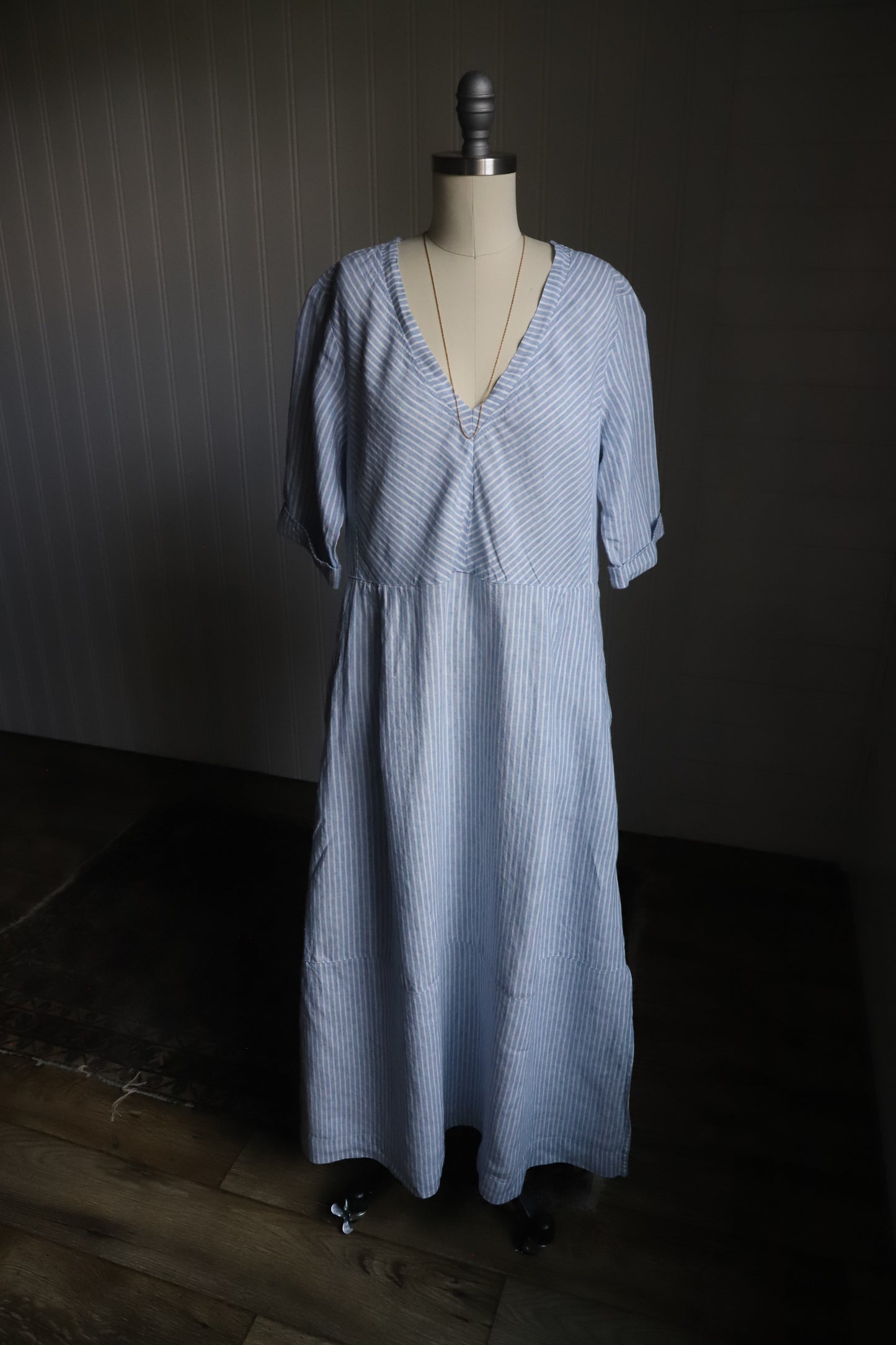 Poetry 100% linen striped dress size 8