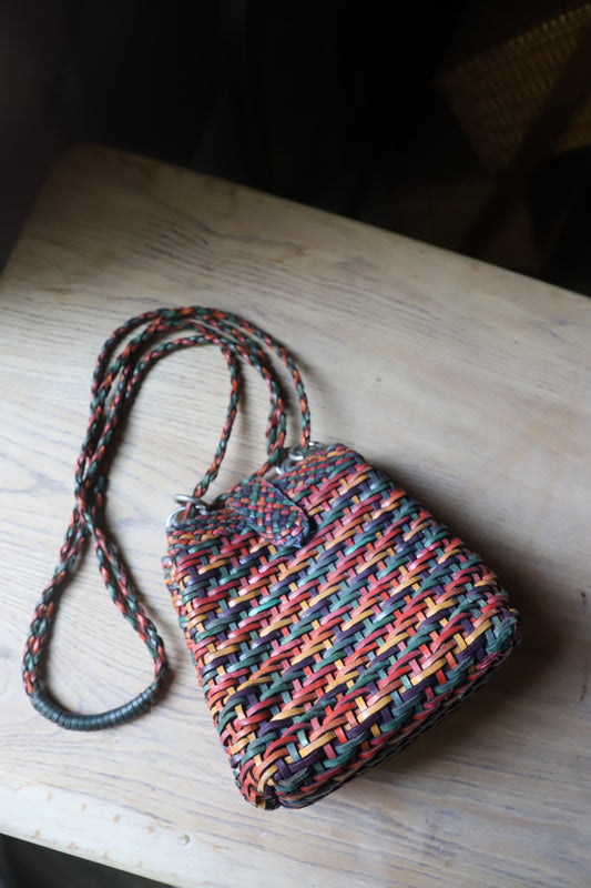 Vintage woven leather bag in multicolor