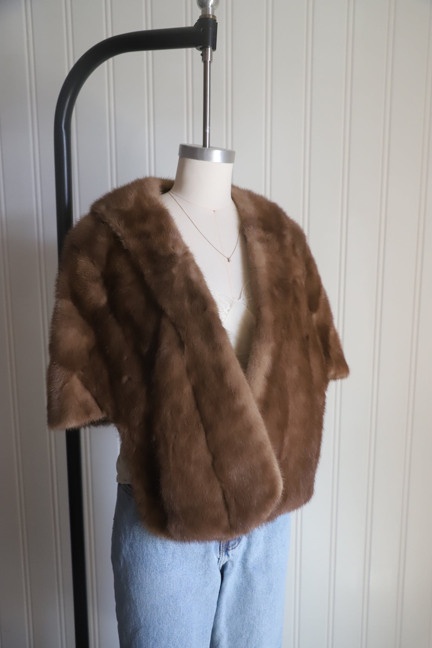 Vintage 1950’s light brown real fur shawl