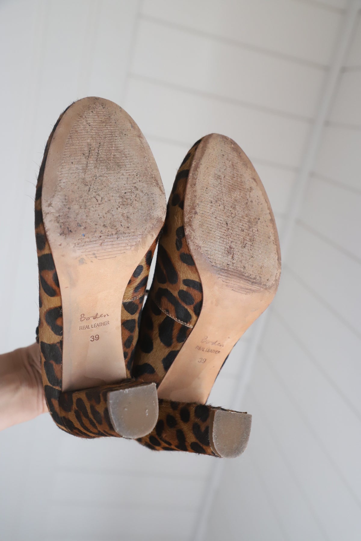 Boden calf hair leopard heels side 39
