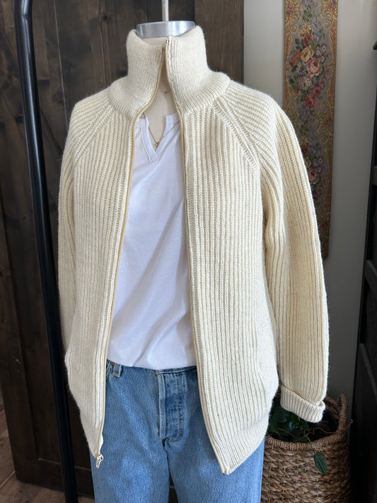 Vintage LLBean wool zip up sweater|cream