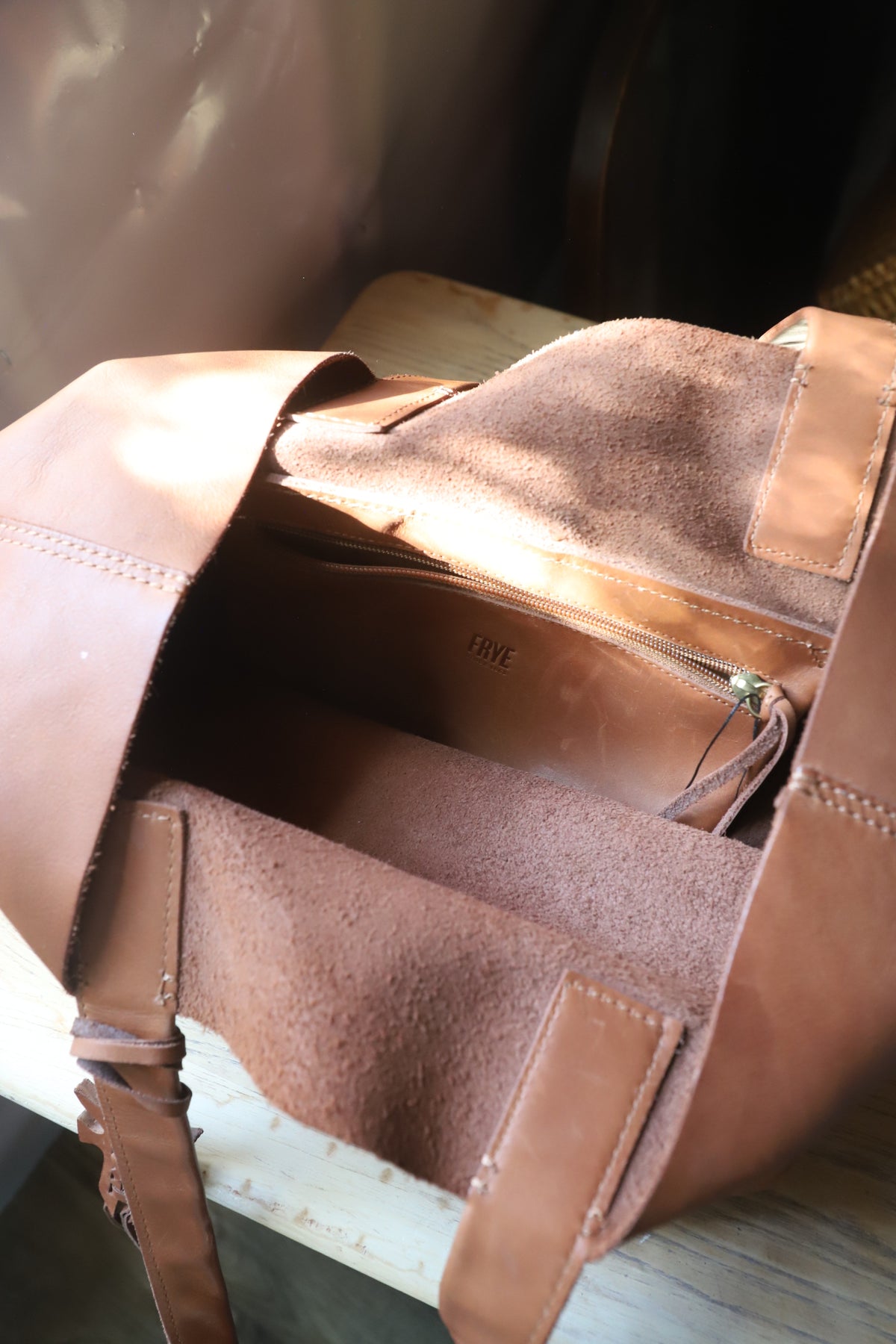 Frye Carson tote, cognac leather