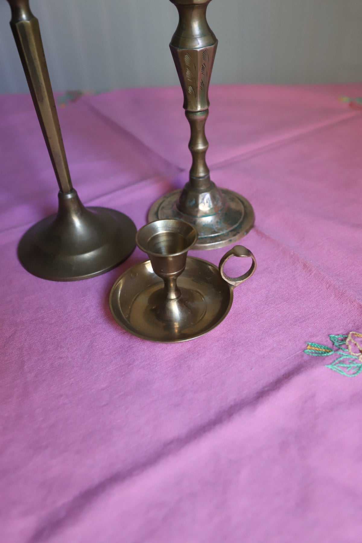 Set of 3 vintage brass candleholders