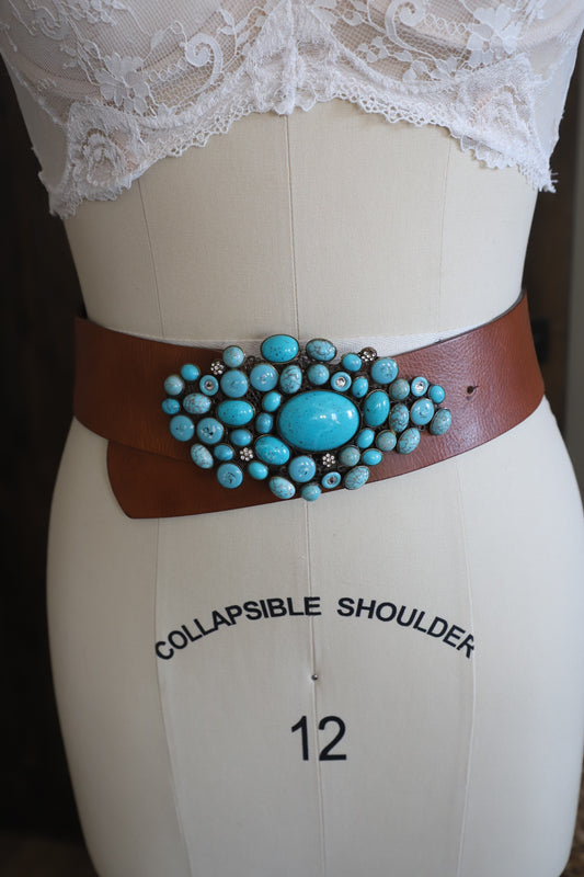 Genuine leather/faux turquoise belt