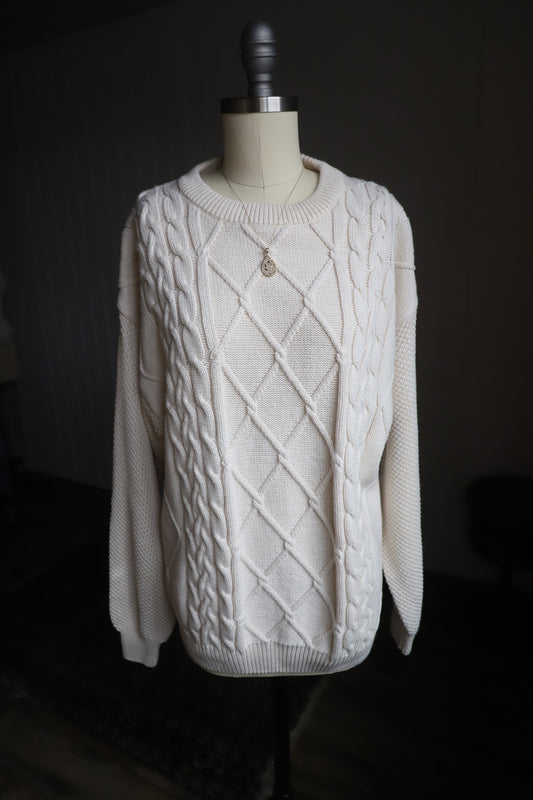 Vintage cable knit 100% cotton sweater (see description for sizing)