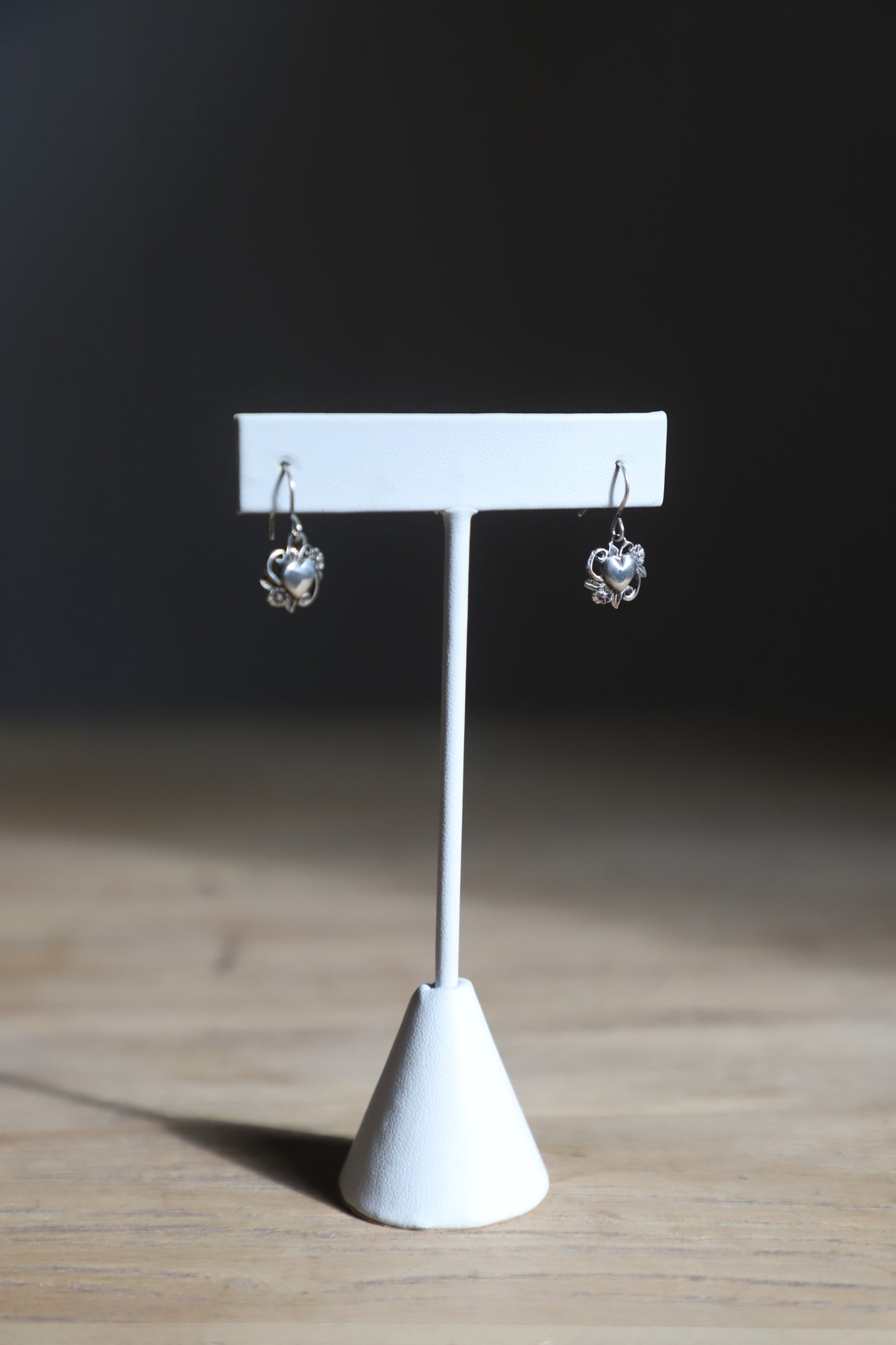 Vintage Sterling heart+ flower earrings
