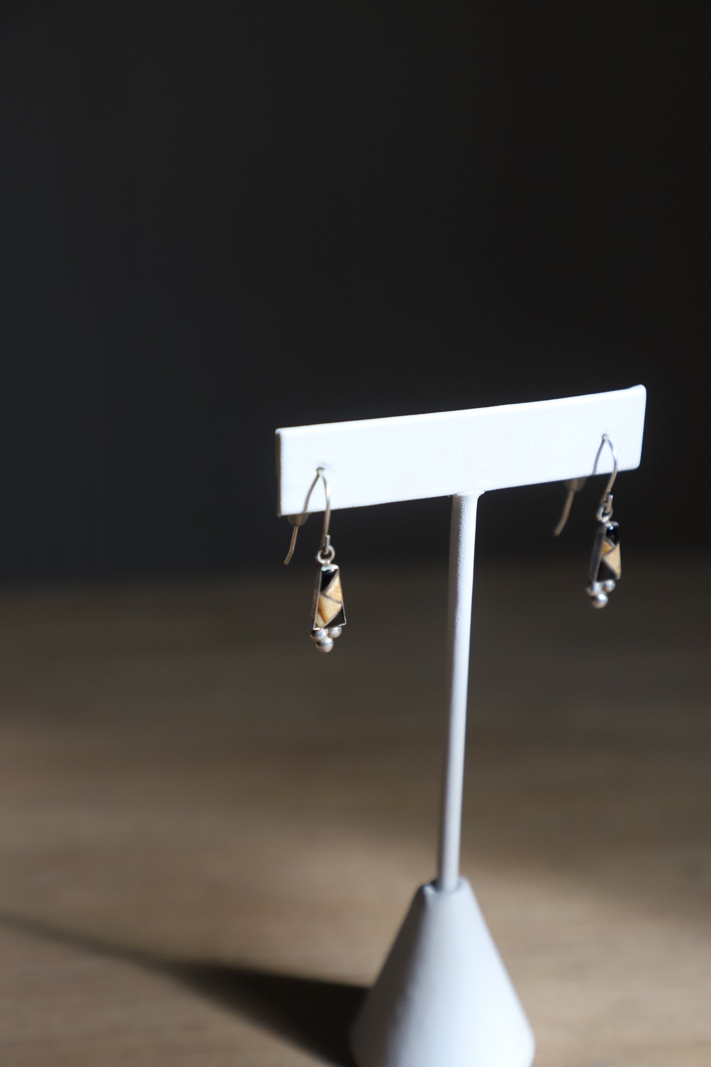 Vintage onyx, jasper, and sterling inlayed earrings