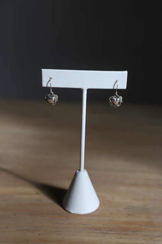 Vintage Sterling heart+ flower earrings