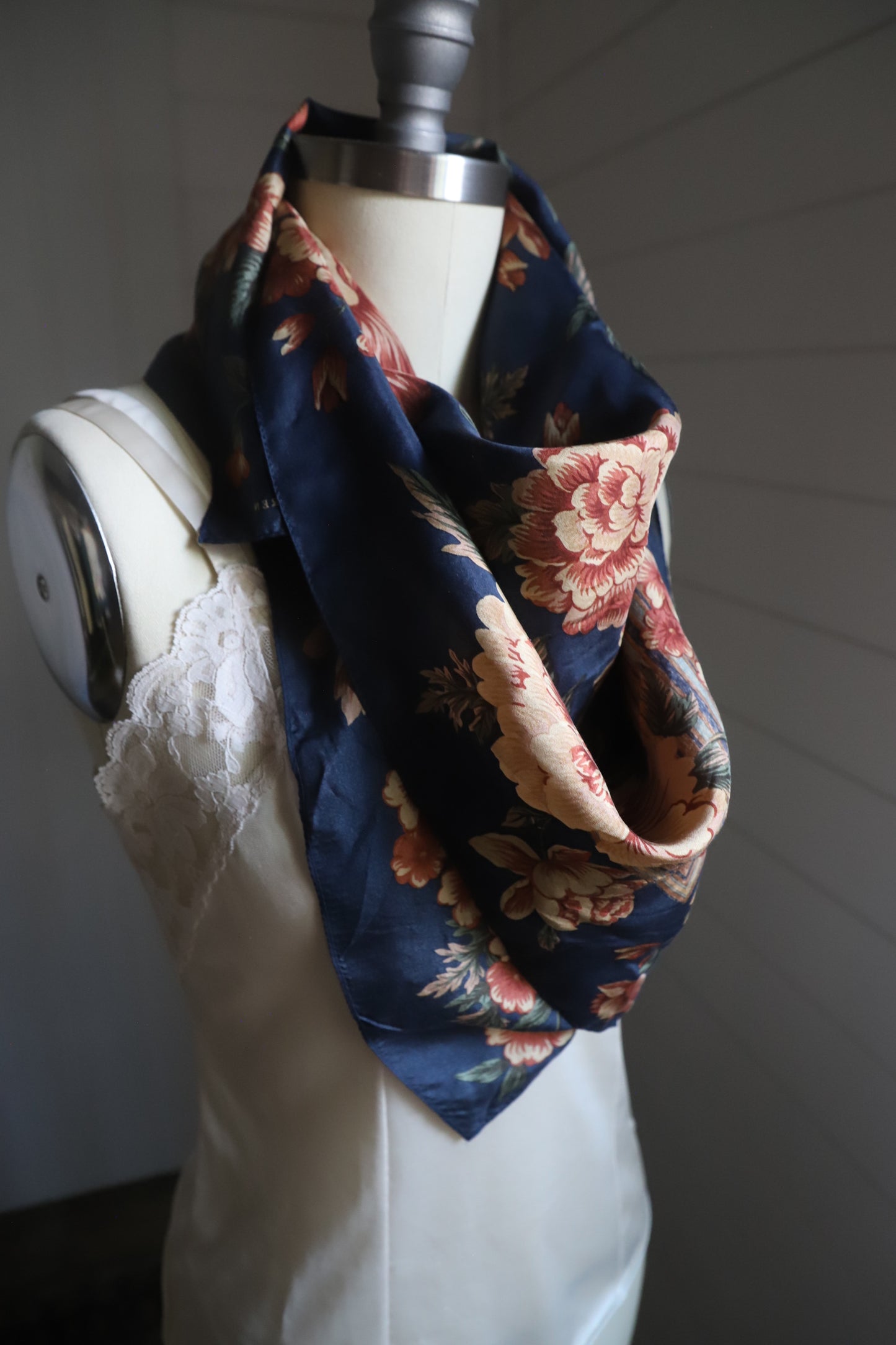 Lauren Ralph Lauren blue floral silk scarf