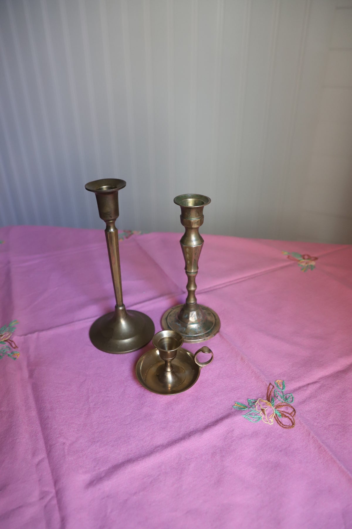 Set of 3 vintage brass candleholders