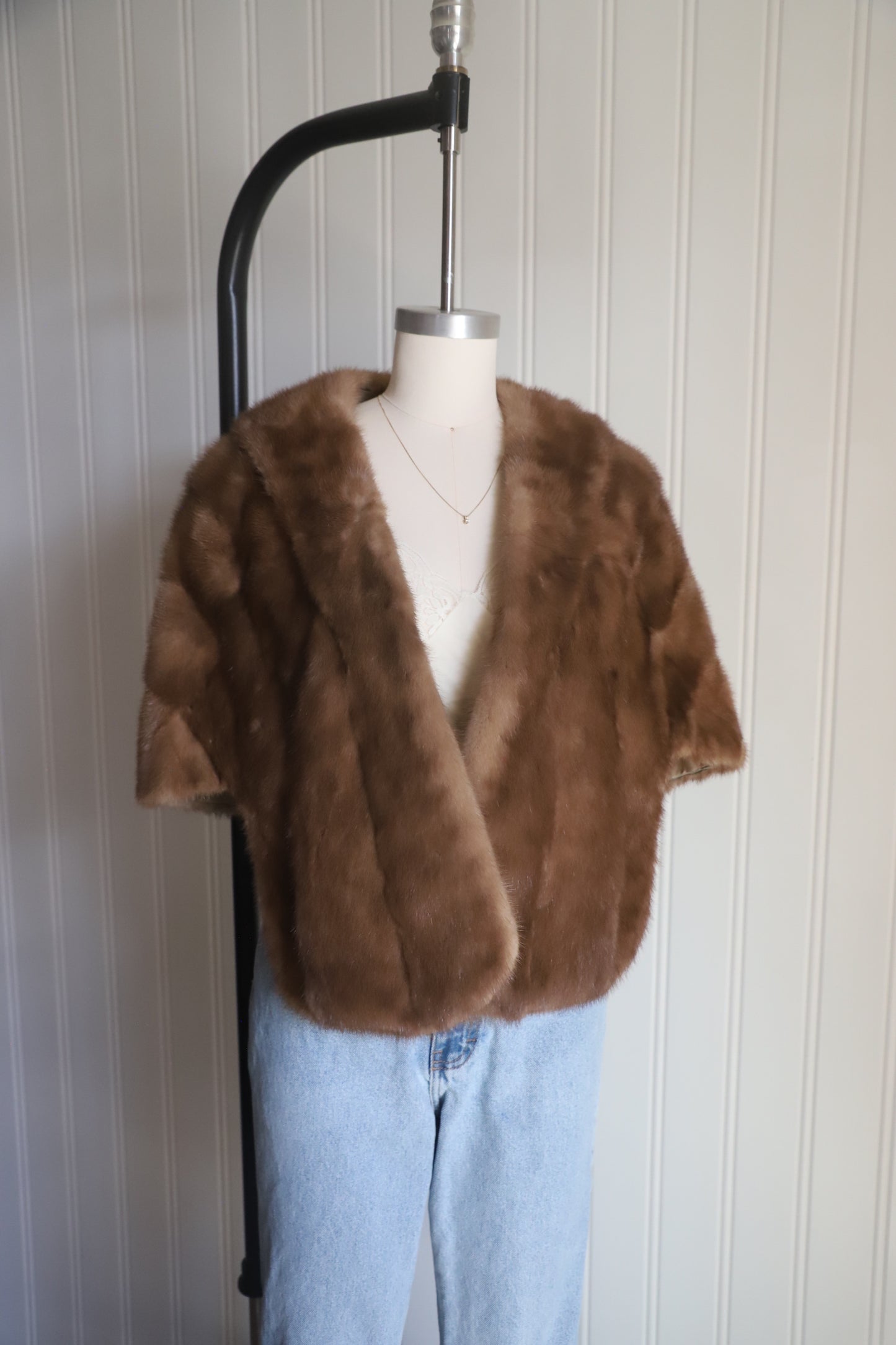 Vintage 1950’s light brown real fur shawl