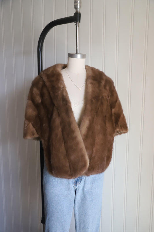 Vintage 1950’s light brown real fur shawl