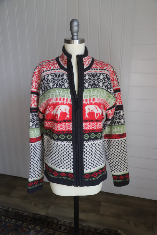 Wool zip up sweater with Reindeer design