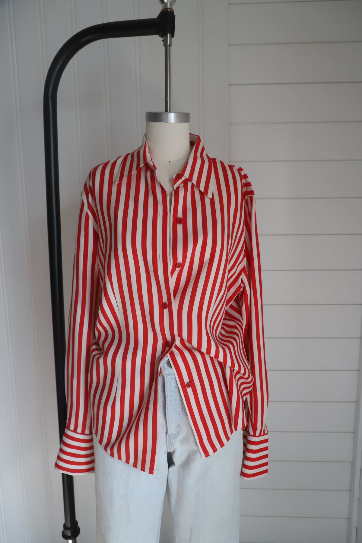 Vintage red striped SILK blouse size 10