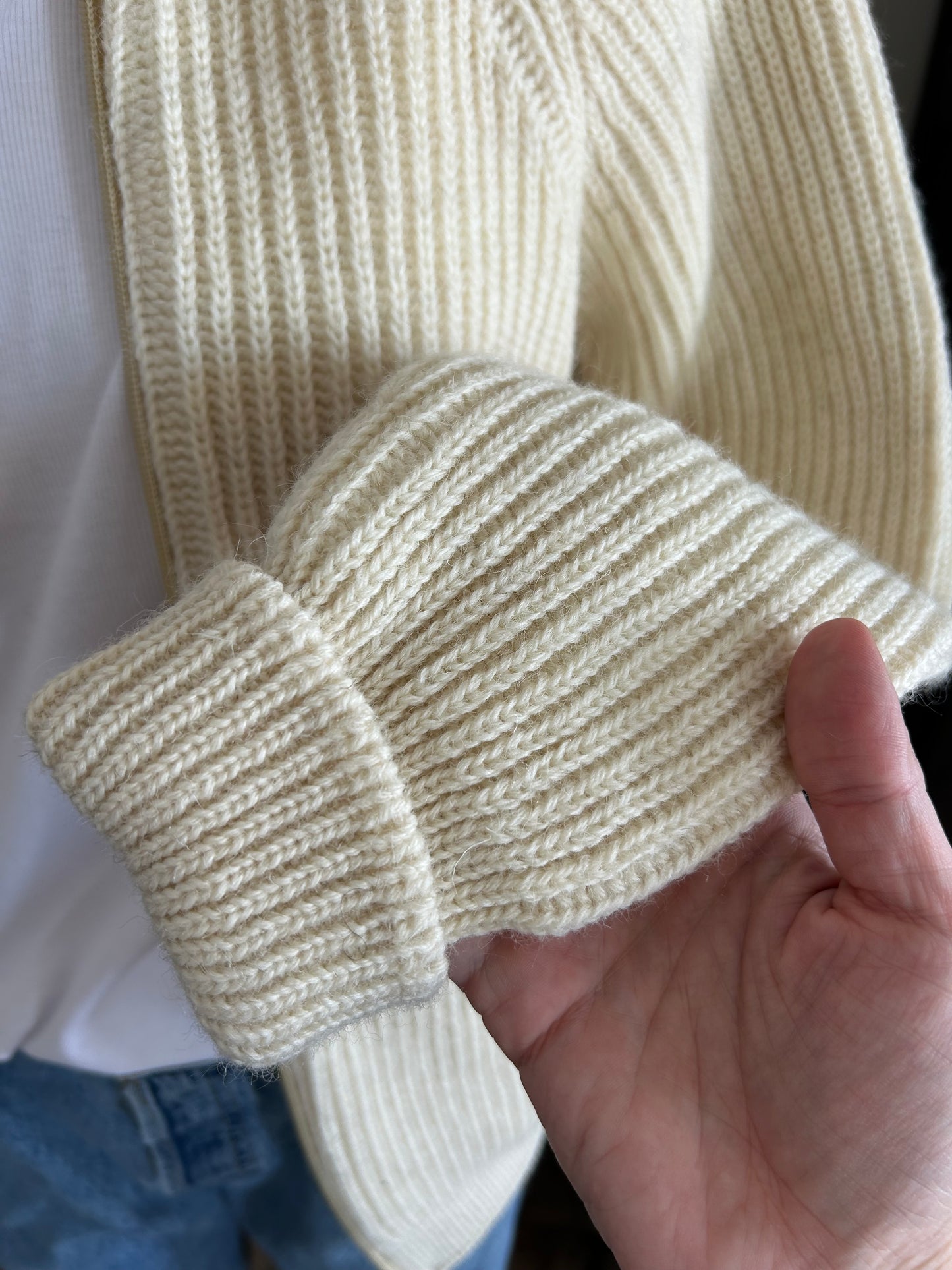 Vintage LLBean wool zip up sweater|cream