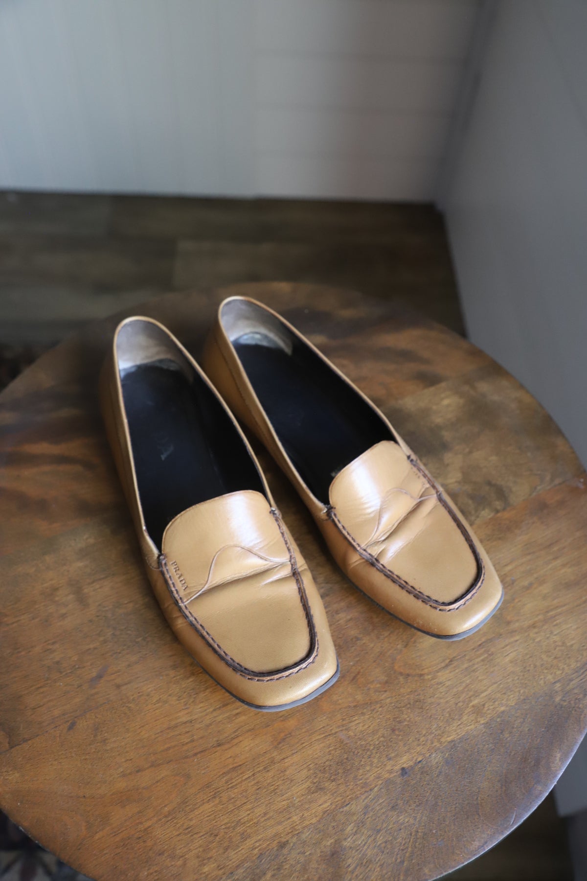 Vintage Prada square toe leather loafers size 38.5