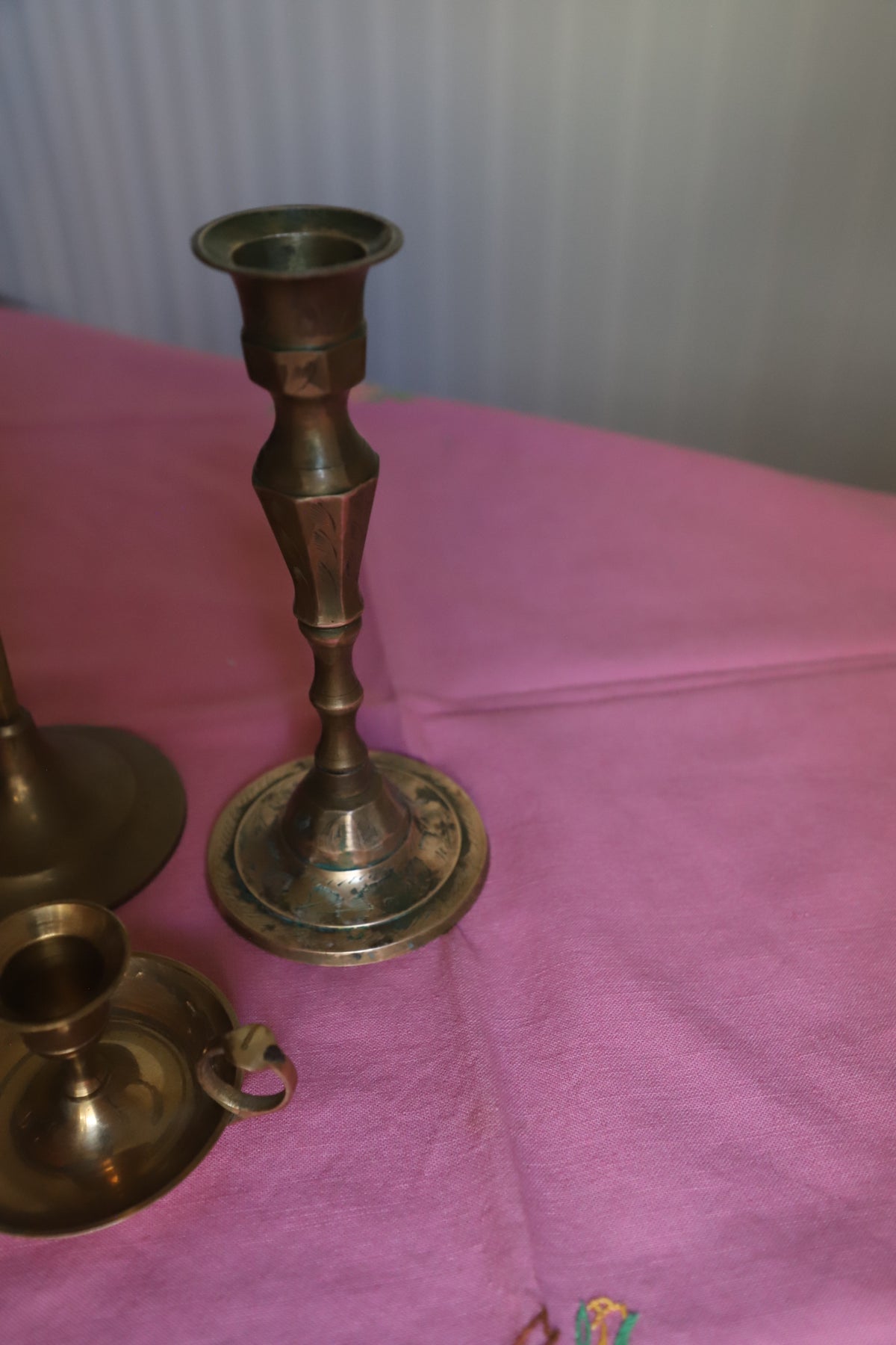 Set of 3 vintage brass candleholders