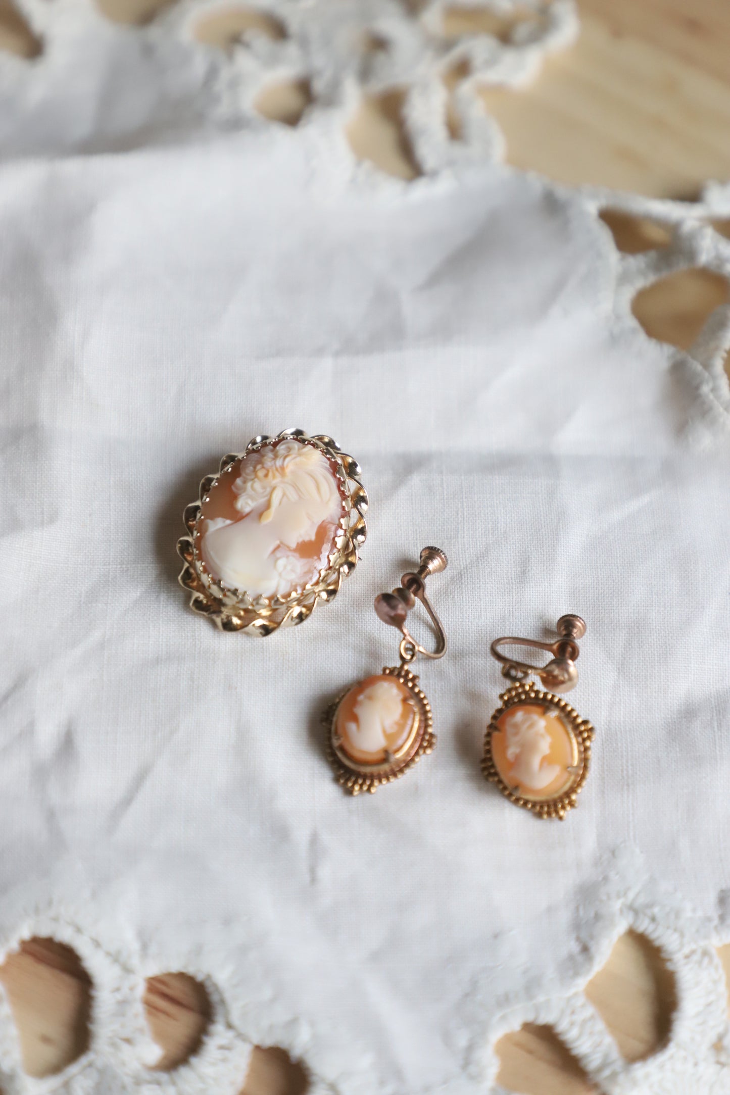 Vintage Cameo pendant brooch/earrings combo