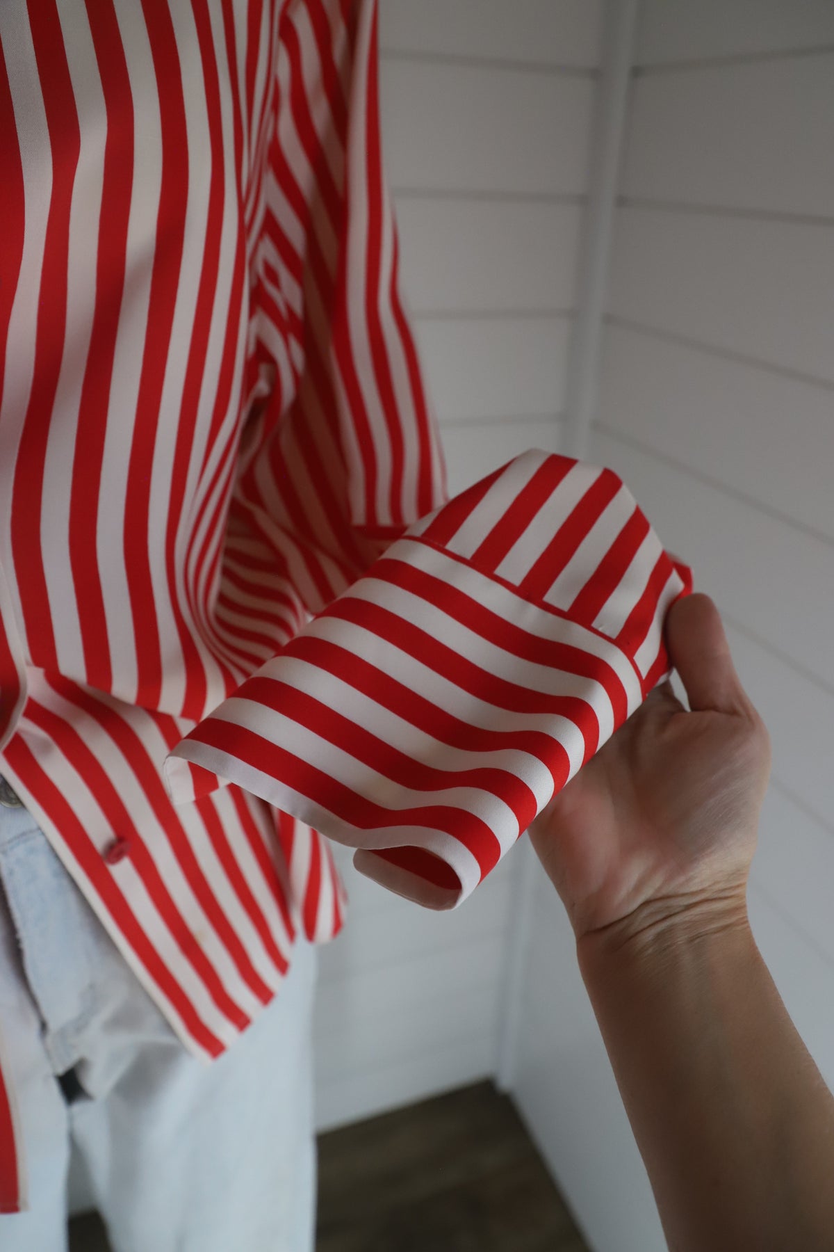 Vintage red striped SILK blouse size 10