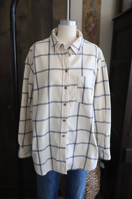 Cotton grid print flannel, size M