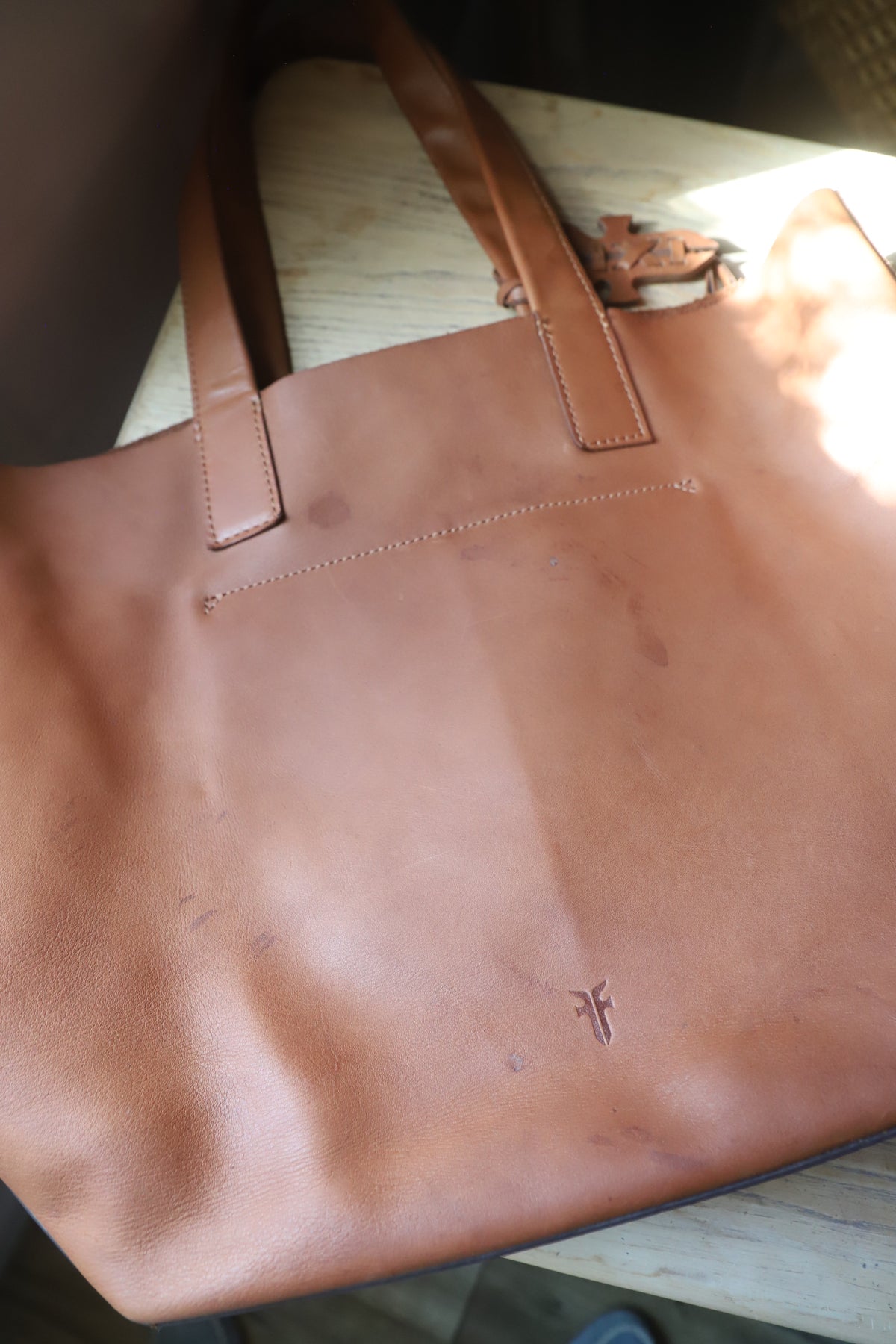 Frye Carson tote, cognac leather
