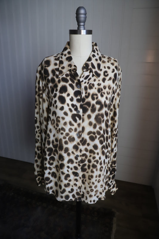 Vintage 100% silk leopard print shirt size 10