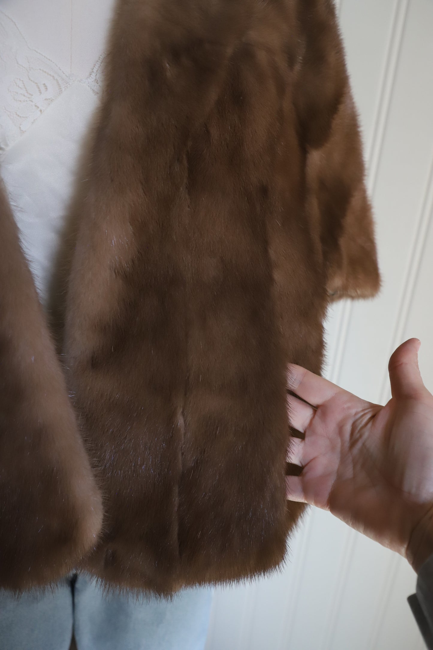 Vintage 1950’s light brown real fur shawl