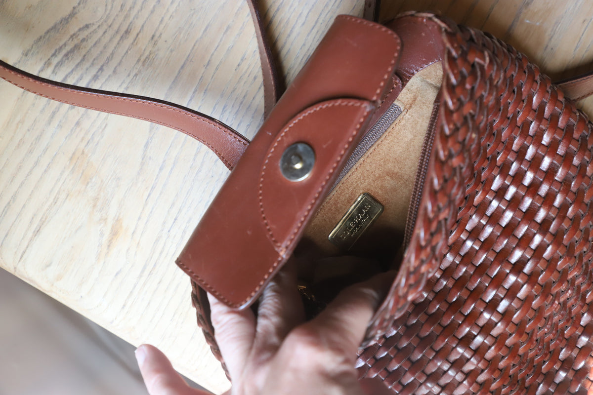 Vintage Cole Haan leather woven bag with suede interior, made in Italy