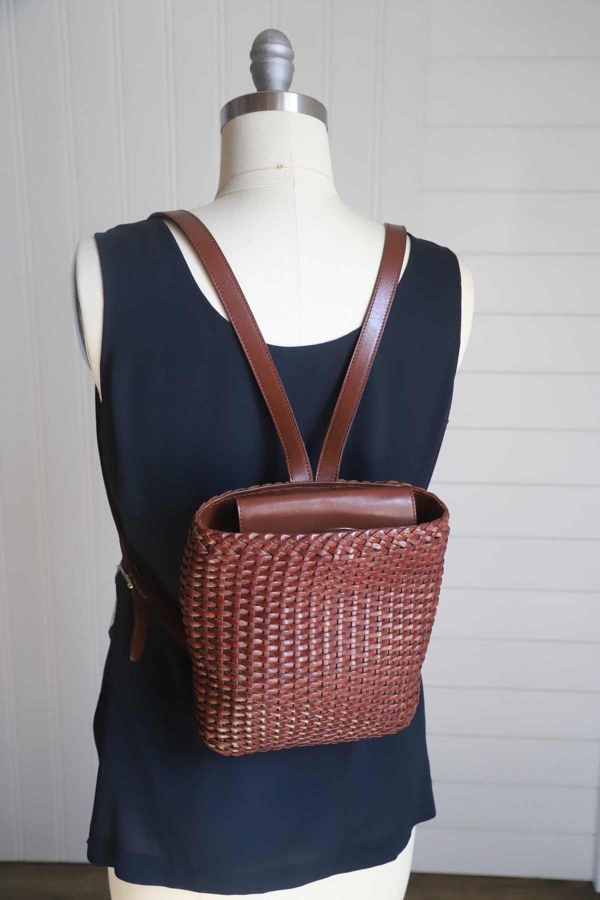 Vintage Cole Haan leather woven bag with suede interior, made in Italy