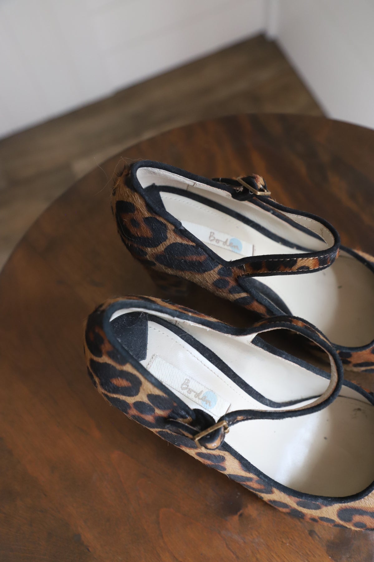 Boden calf hair leopard heels side 39
