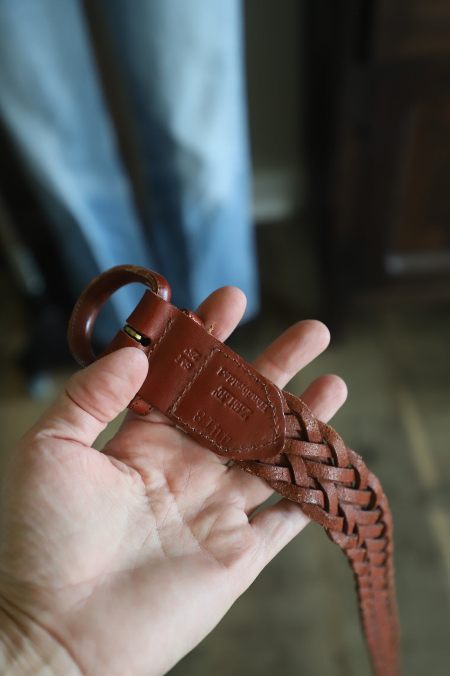 Leather woven belt with leather buckle size small