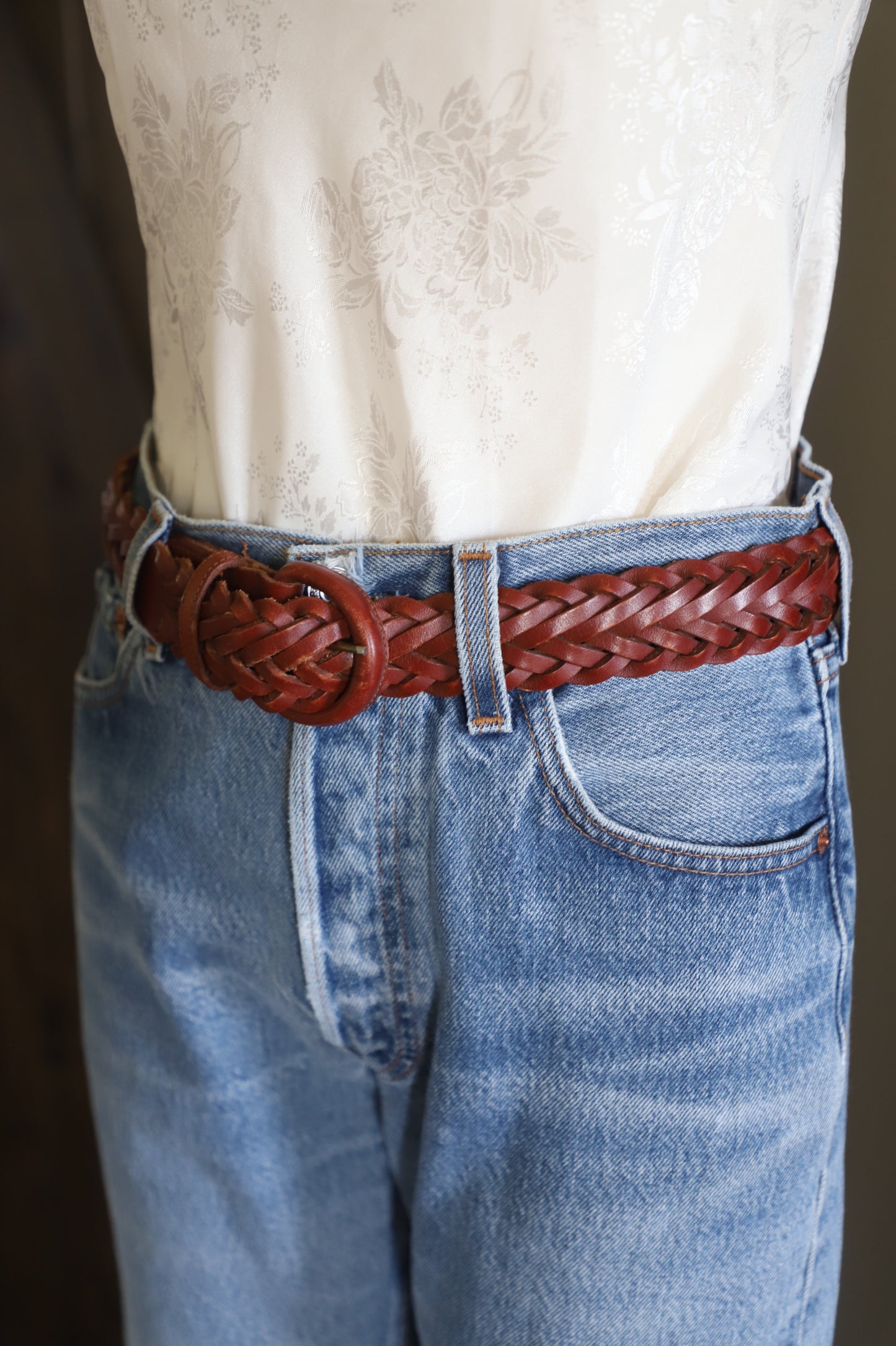 Leather woven belt with leather buckle size small