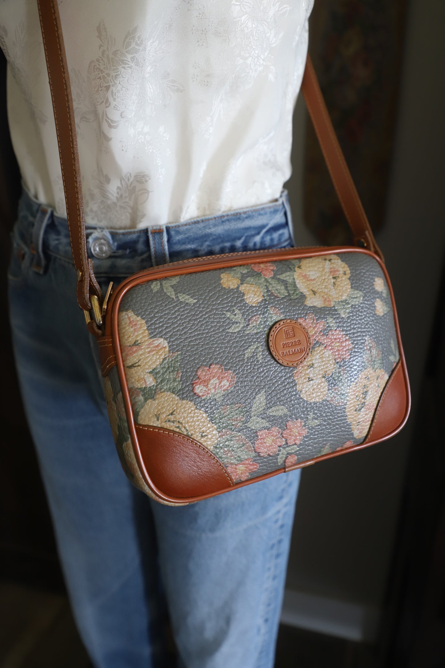 Vintage 90’s Pierre Balmain floral leather crossbody