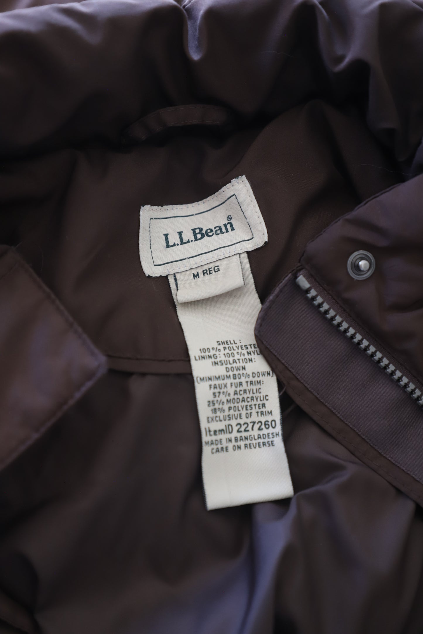 LLBean long puffer coat size M